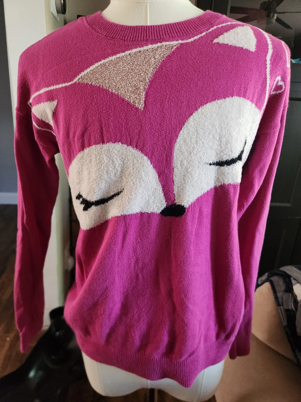 GAP Hot Pink Fox Intarsia Crewneck Sweater